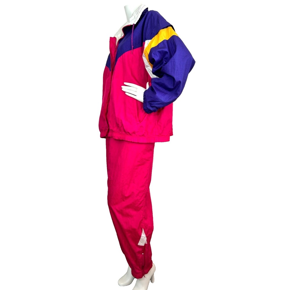90s Venezia Women's Size XXL Track Suit Set Windbreaker Jacket Pants Pink Lined - Picture 5 of 16